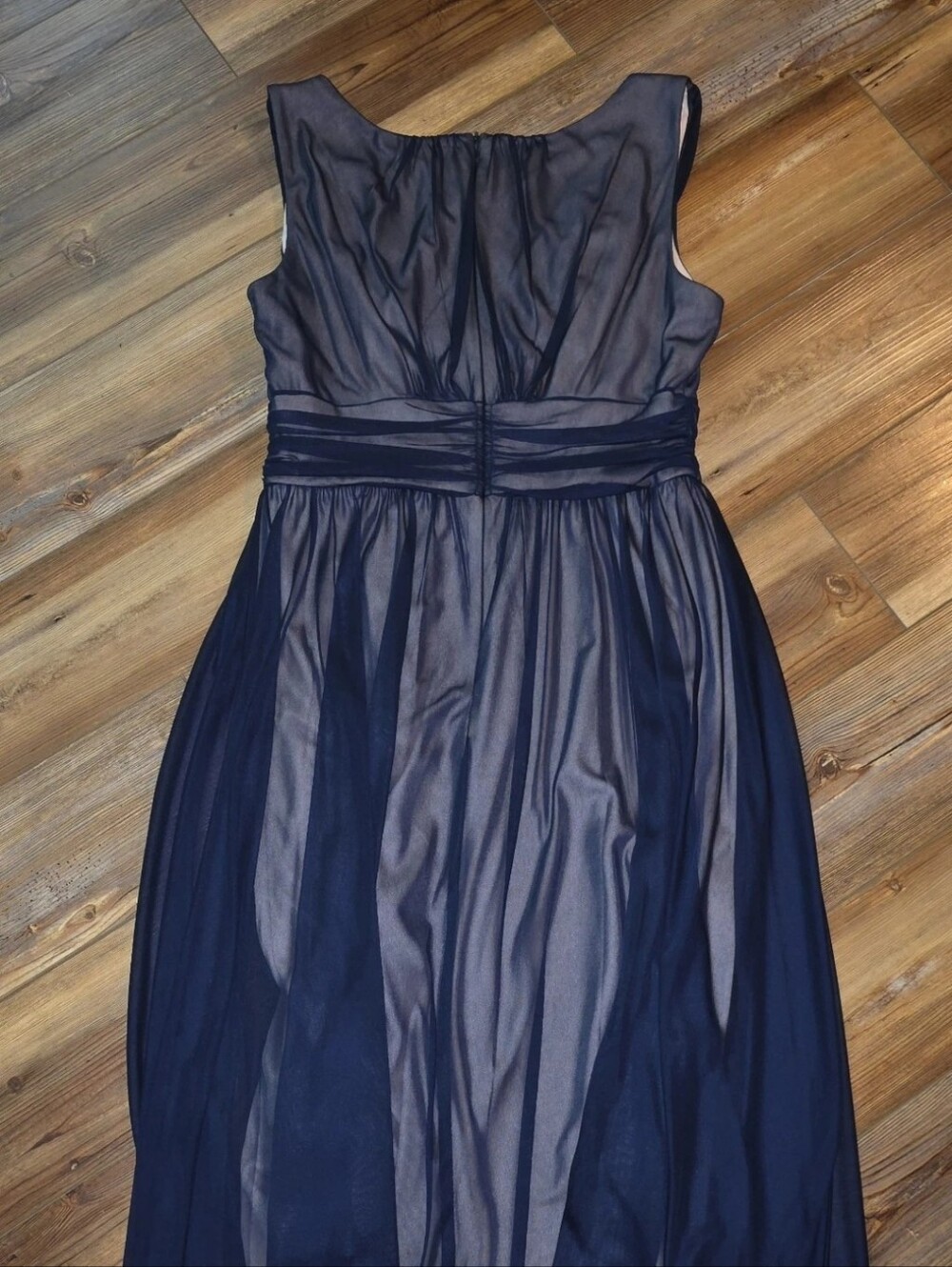 Connected Apparel Navy V-Neck Sheer Overlay Dress - Picture 2 of 4